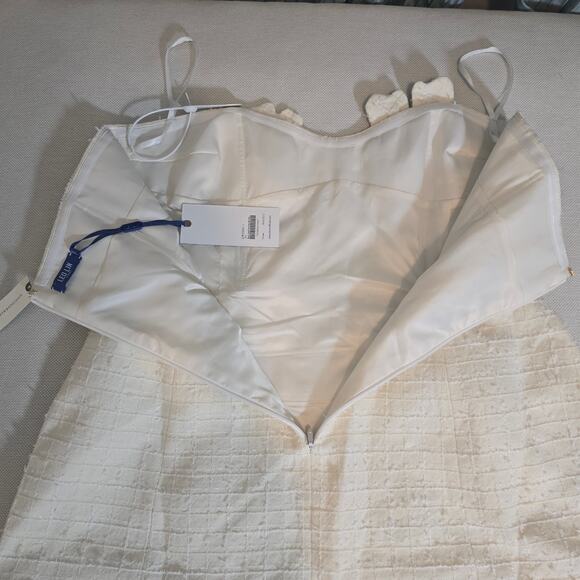 LEO LIN Snow Rosario Strapless Floral Appliqué Tweed Mini Dress Sz 12 NWT - Picture 6 of 12